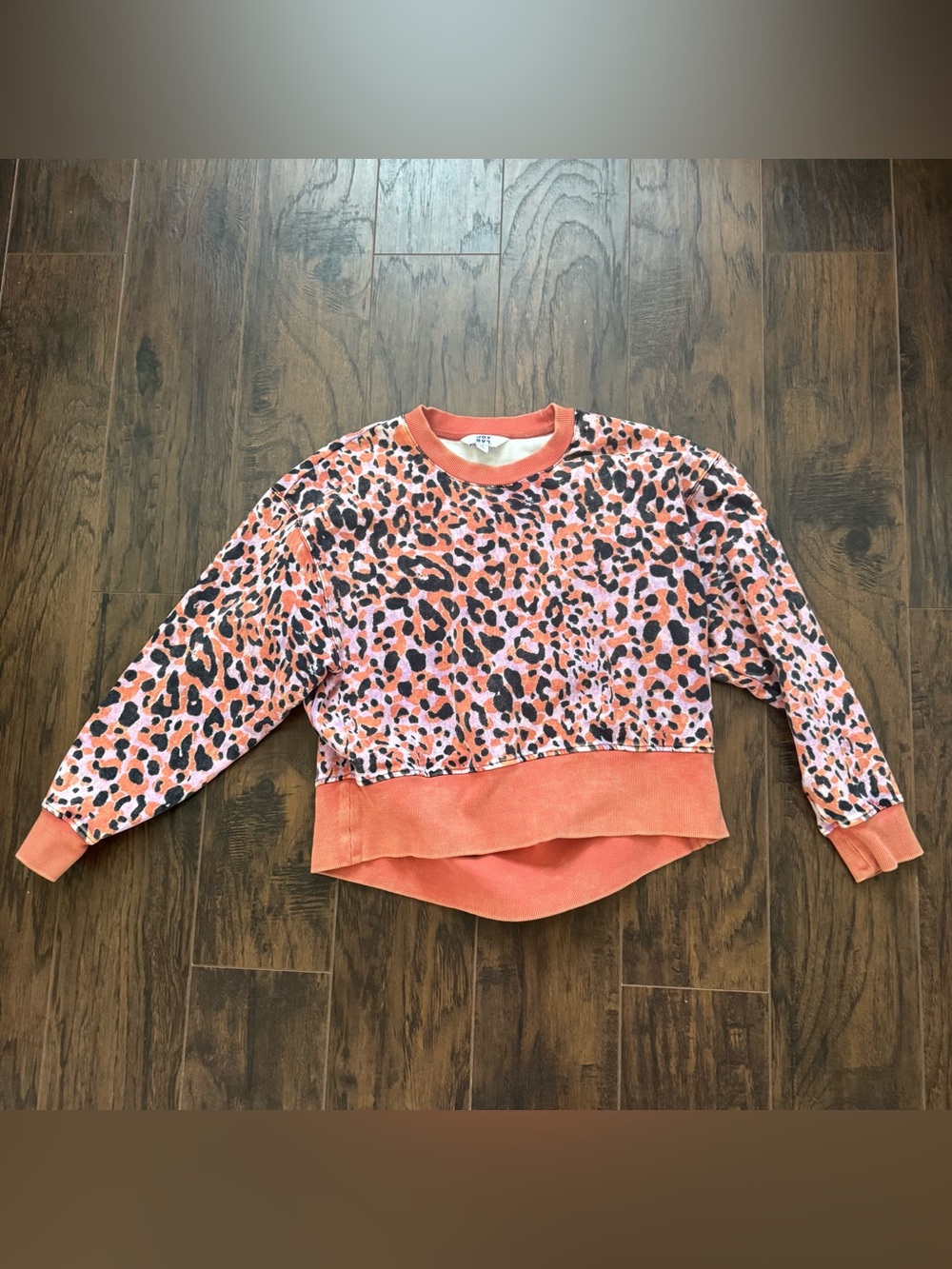 Joy Lab Medium Orange, Black, Pink Leopard Print Oversized Cropped Sweatshirt